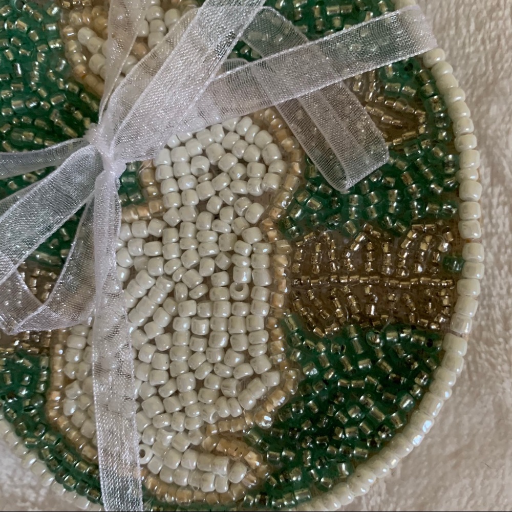 NEW ~ Rabbit Glass Beaded Coasters Egg Shape - Picture 2 of 4
